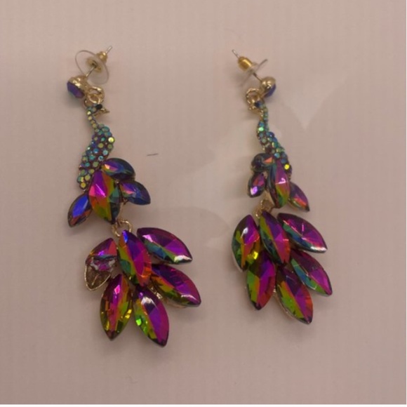 ❤️❤️FREE Peacock Bird Rhinestone Hipster Hippie Art Artsy Drop Glam Hip Earrings - Picture 3 of 3